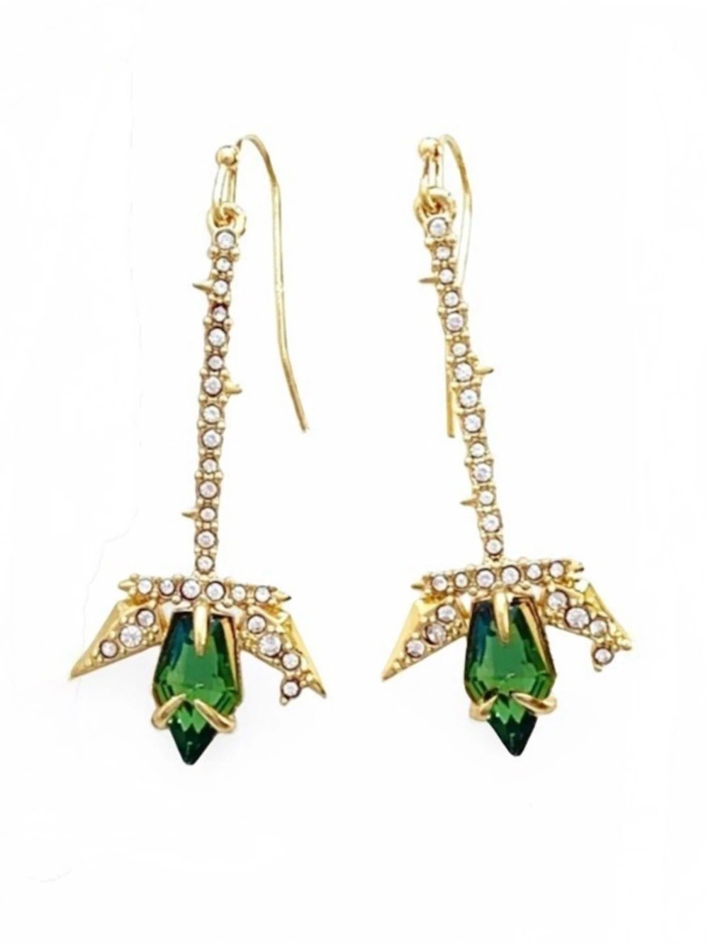 NEW Alexis Bittar Art Deco Pave Crystal Drop Earrings Gold Green Clear AU19